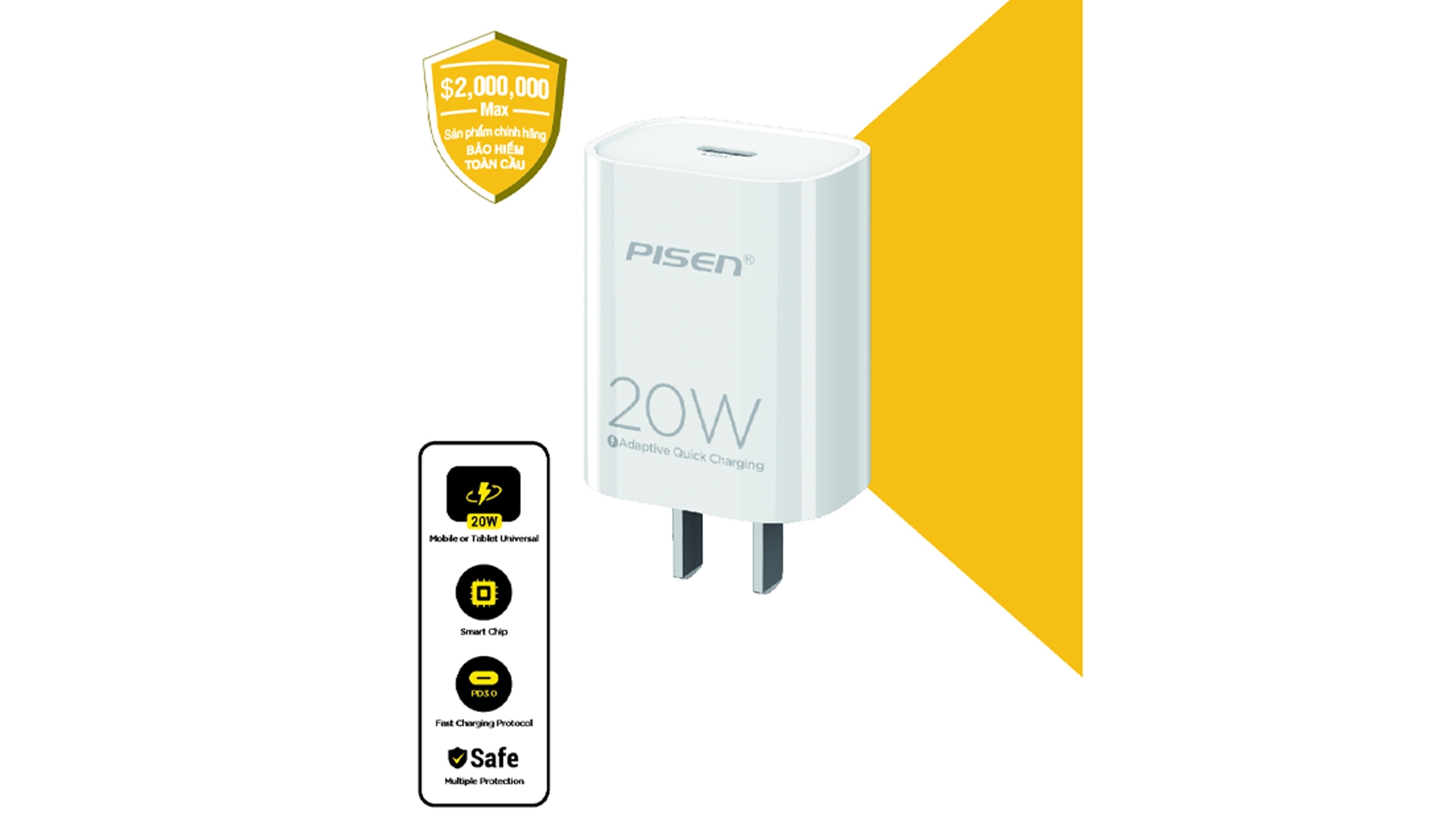 Sạc nhanh PISEN QUICK - Mr White USB-C 20W