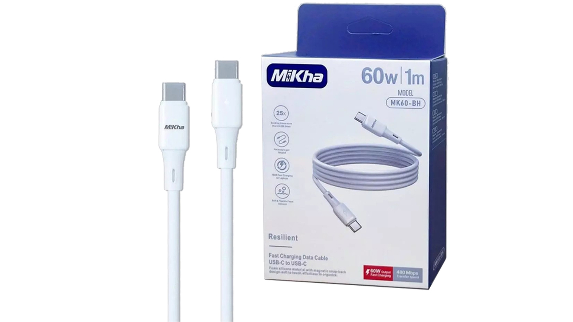 Cáp MIKHA 60W Type-C To Type-C Chính hãng